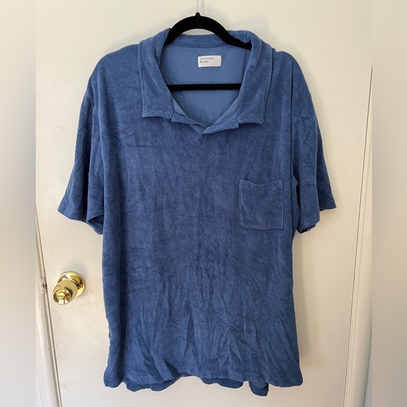 Universal Works - Vacation Polo In Blue Terry Fleece - Picture 3 of 6